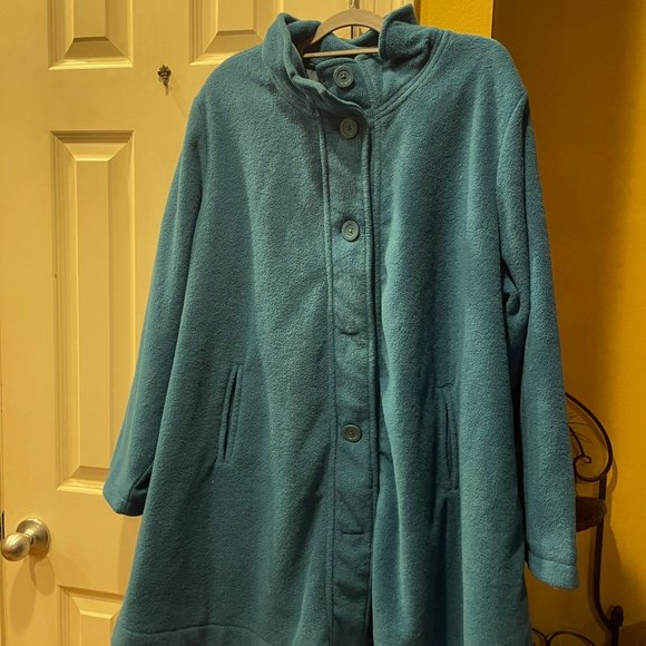 Woman Within Teal Button Down Coat XXL - Picture 1 of 8